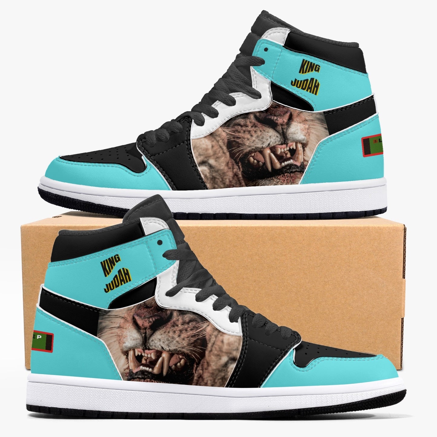 King Judah High-Top Leather Sneakers - Turquoise