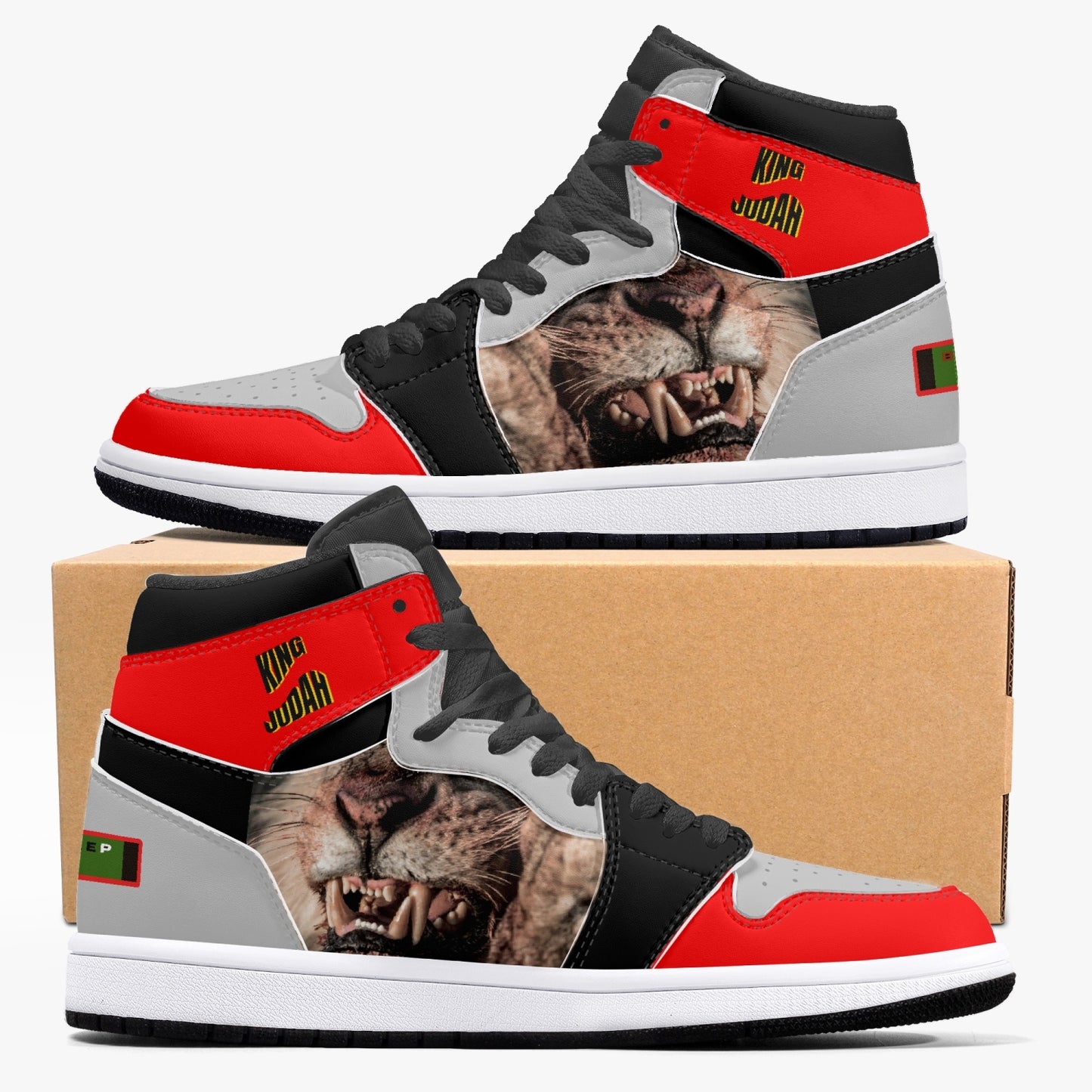 King Judah High-Top Leather Sneakers - Red/Grey
