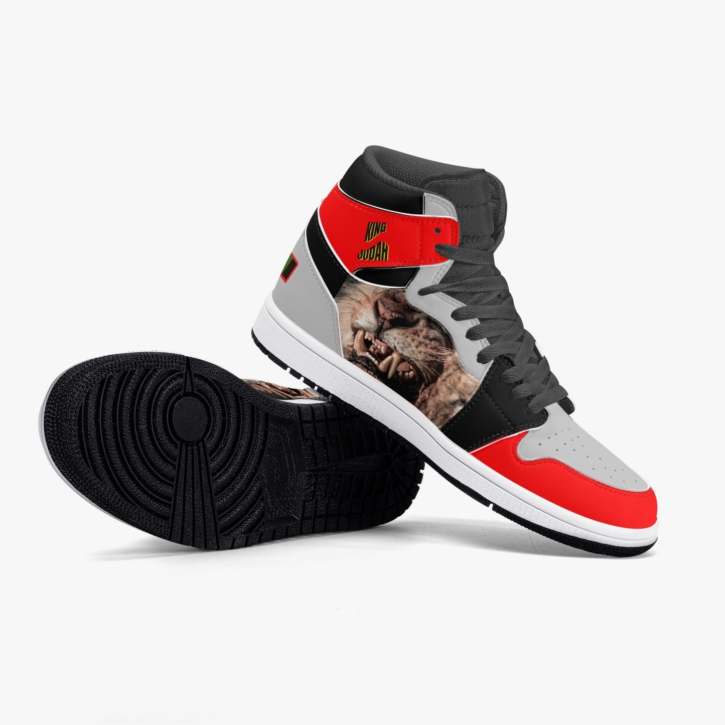 King Judah High-Top Leather Sneakers - Red/Grey