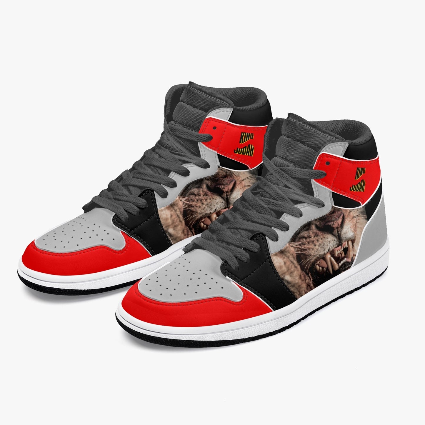 King Judah High-Top Leather Sneakers - Red/Grey