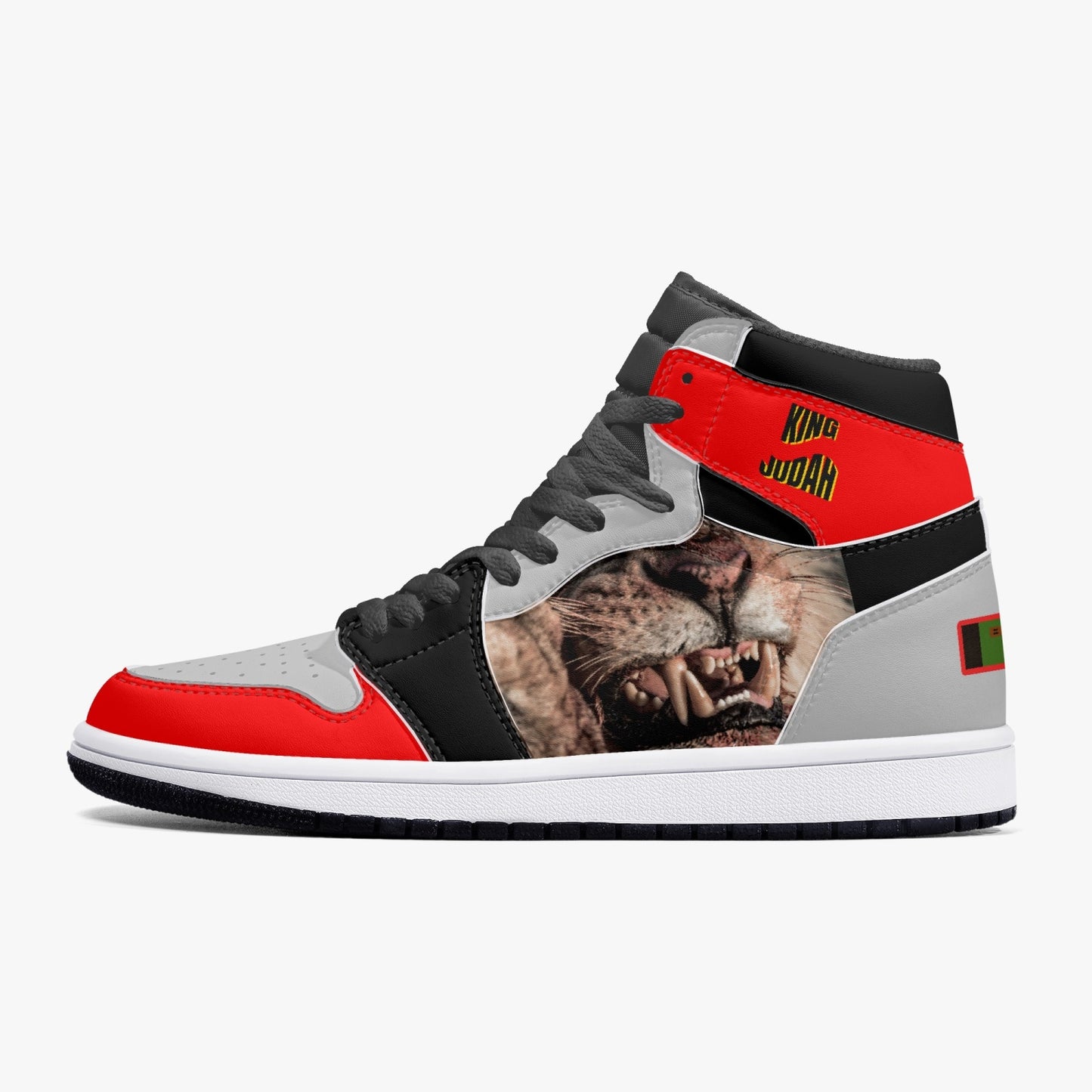 King Judah High-Top Leather Sneakers - Red/Grey